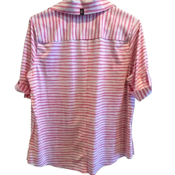 BELYN KEY WOMENS PINK WHITE TOP SHIRT BLOUSE CASUAL FALL TOPS SUMMER WOMEN SZ L - Picture 3 of 5